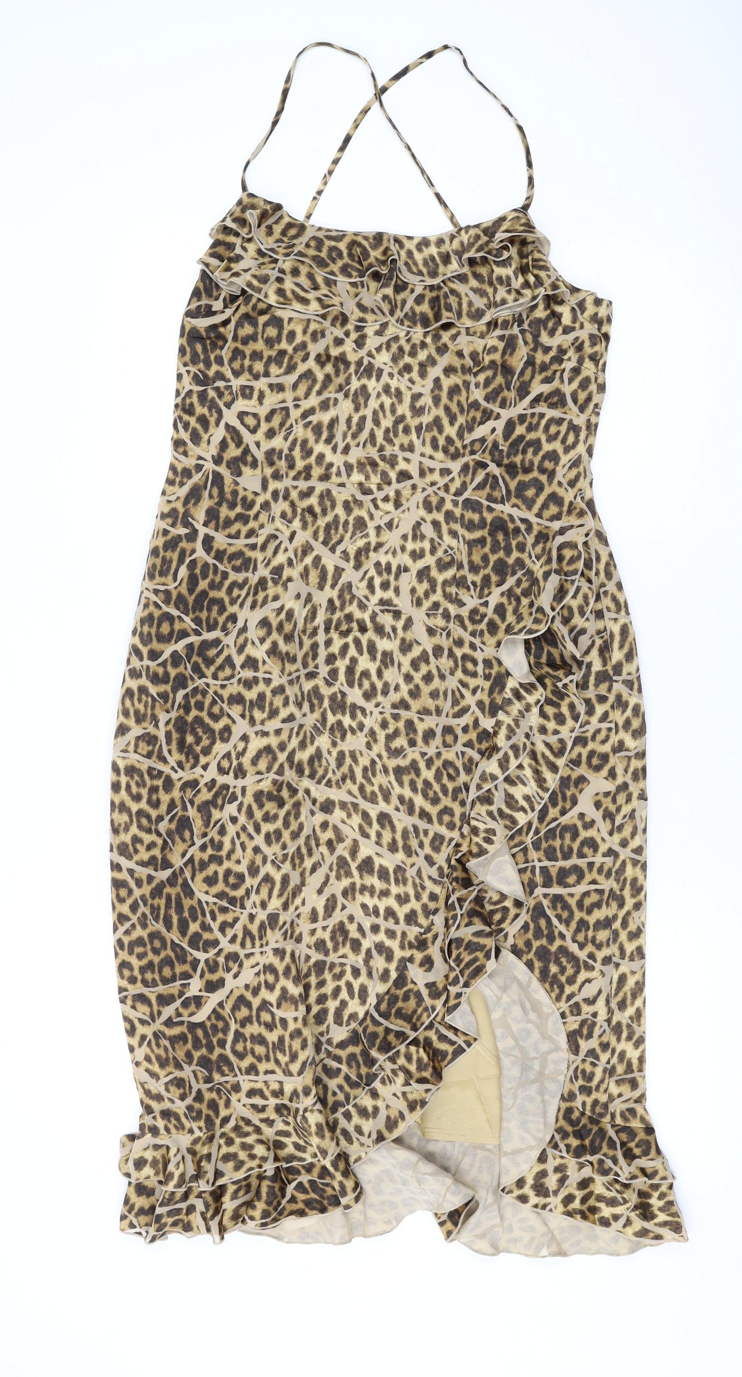 dusk Womens Brown Animal Print Polyester A-Line Size 12 Scoop Neck Zip