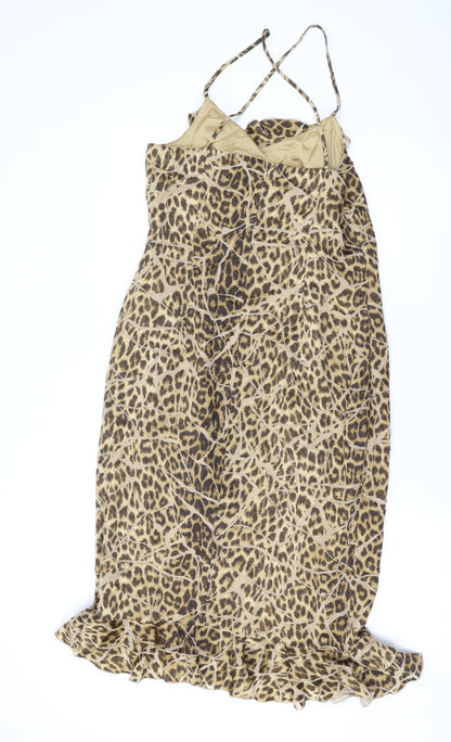 dusk Womens Brown Animal Print Polyester A-Line Size 12 Scoop Neck Zip