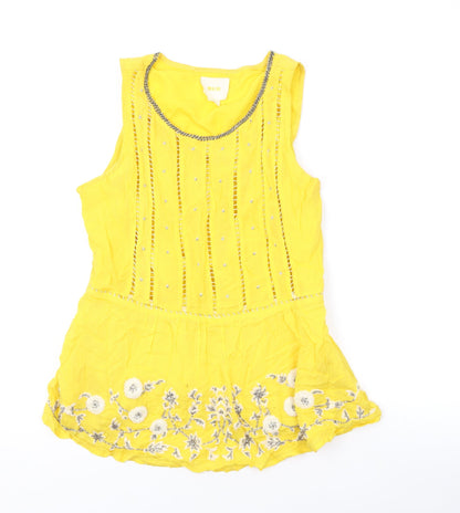 Maeve Womens Yellow Geometric Polyester Basic Tank Size 10 Round Neck