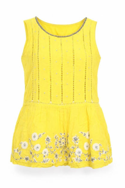 Maeve Womens Yellow Geometric Polyester Basic Tank Size 10 Round Neck
