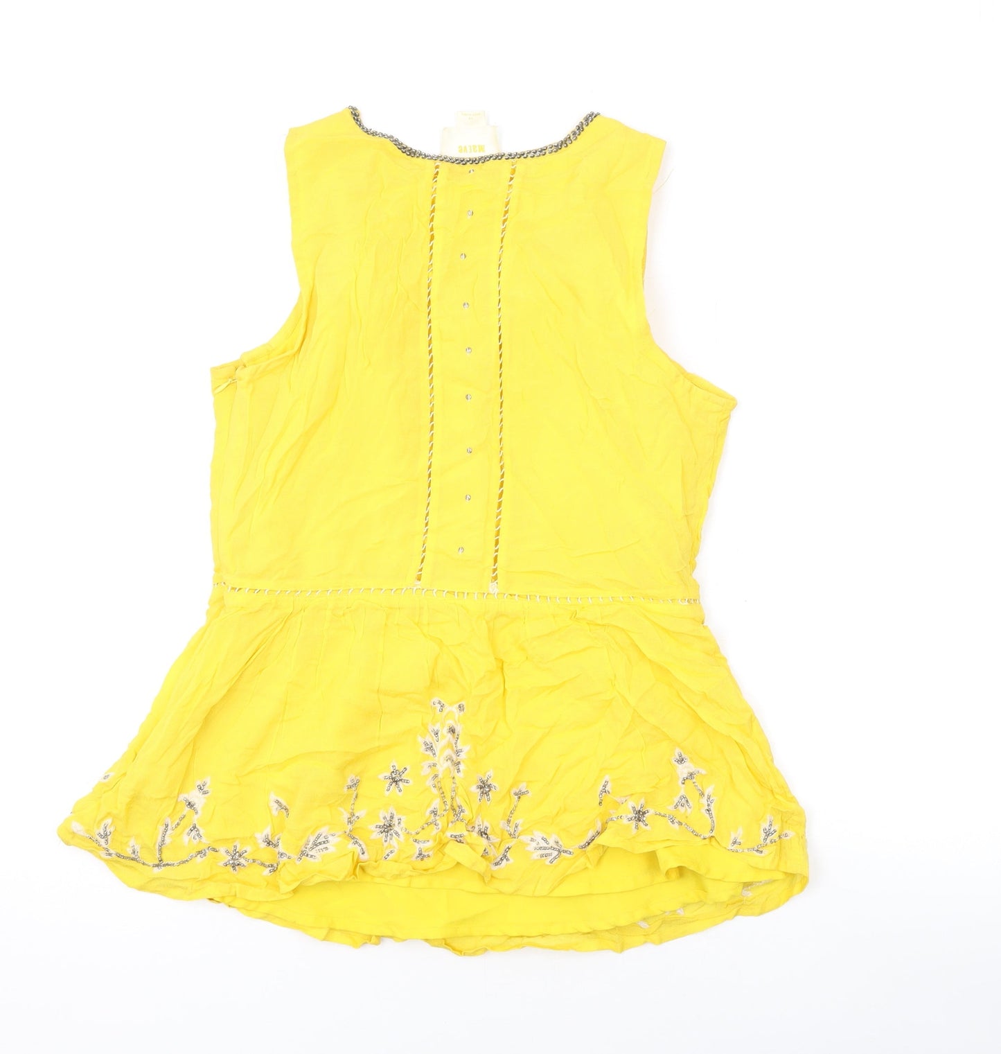 Maeve Womens Yellow Geometric Polyester Basic Tank Size 10 Round Neck