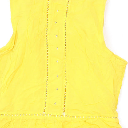Maeve Womens Yellow Geometric Polyester Basic Tank Size 10 Round Neck