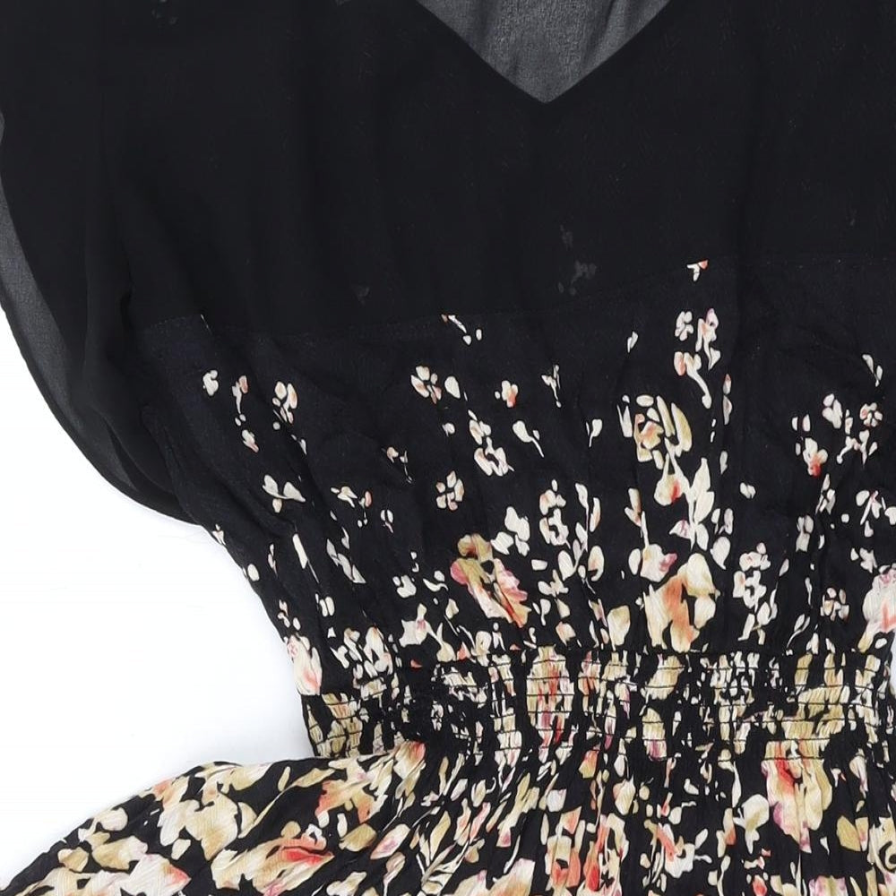 Kimchi Blue Womens Black Floral Rayon A-Line Size XS V-Neck Pullover