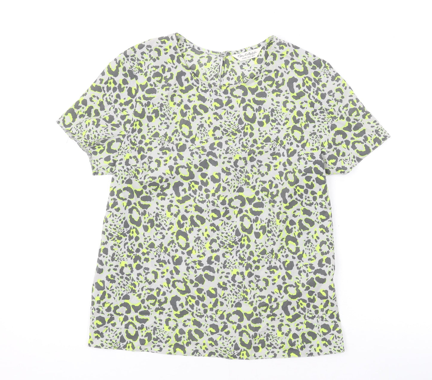 Miss Selfridge Womens Grey Animal Print Polyester Basic T-Shirt Size 8 Round Neck