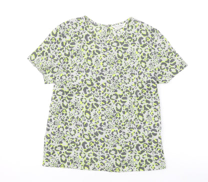 Miss Selfridge Womens Grey Animal Print Polyester Basic T-Shirt Size 8 Round Neck