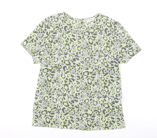 Miss Selfridge Womens Grey Animal Print Polyester Basic T-Shirt Size 8 Round Neck