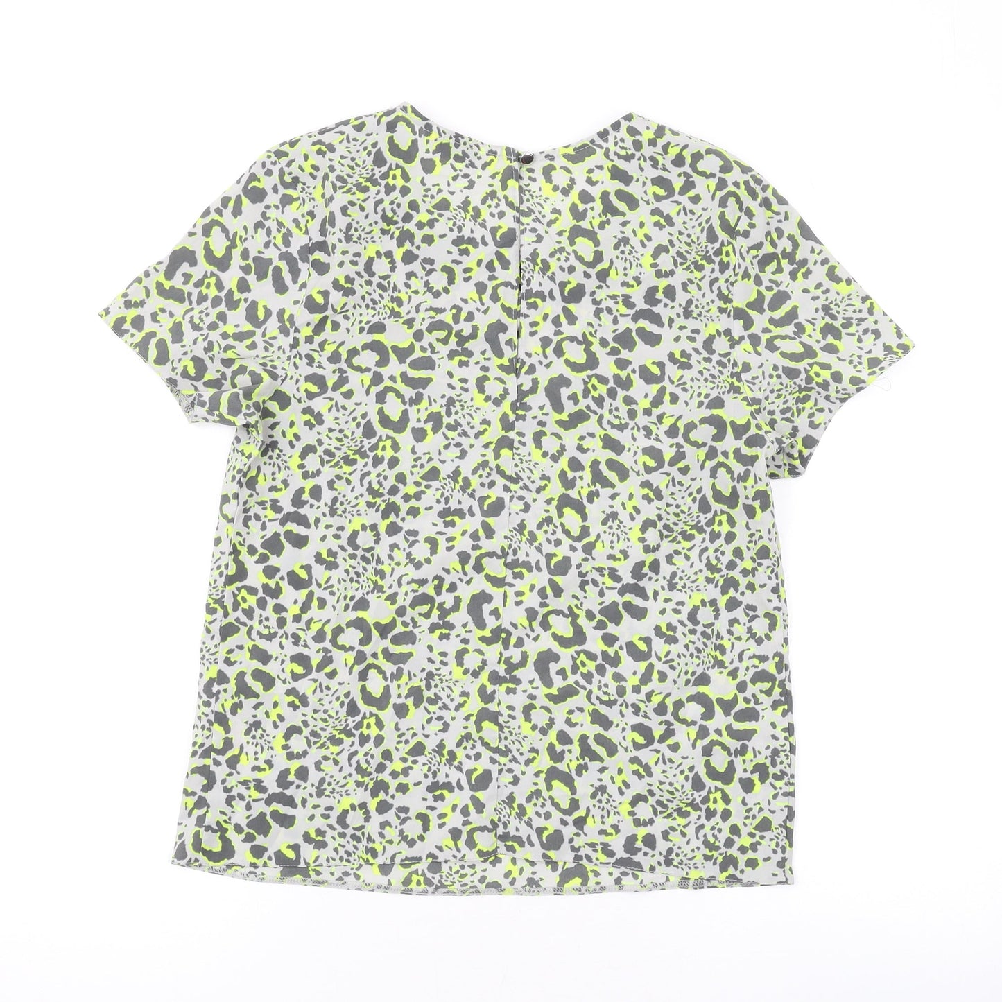 Miss Selfridge Womens Grey Animal Print Polyester Basic T-Shirt Size 8 Round Neck