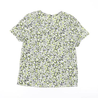 Miss Selfridge Womens Grey Animal Print Polyester Basic T-Shirt Size 8 Round Neck