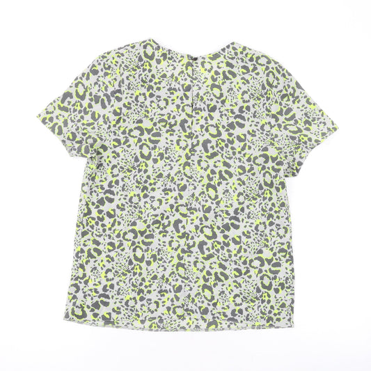 Miss Selfridge Womens Grey Animal Print Polyester Basic T-Shirt Size 8 Round Neck