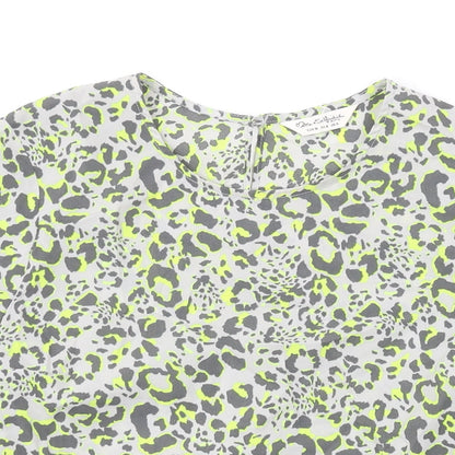 Miss Selfridge Womens Grey Animal Print Polyester Basic T-Shirt Size 8 Round Neck