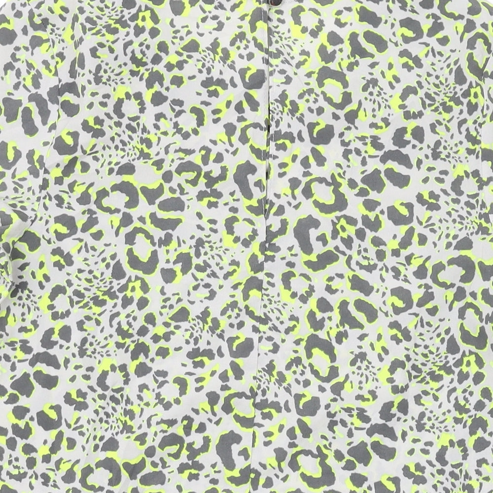 Miss Selfridge Womens Grey Animal Print Polyester Basic T-Shirt Size 8 Round Neck