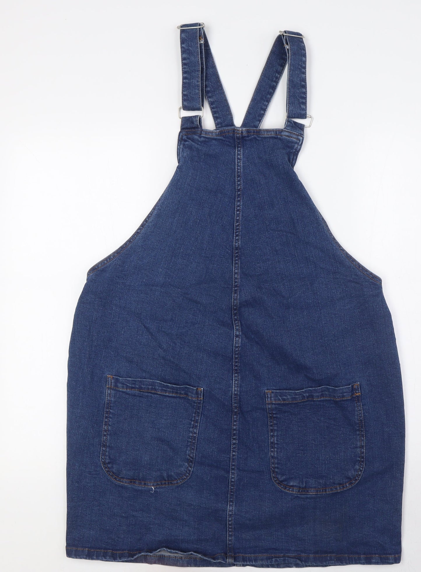 NEXT Womens Blue 100% Cotton Pinafore/Dungaree Dress Size 12 Square Neck Button
