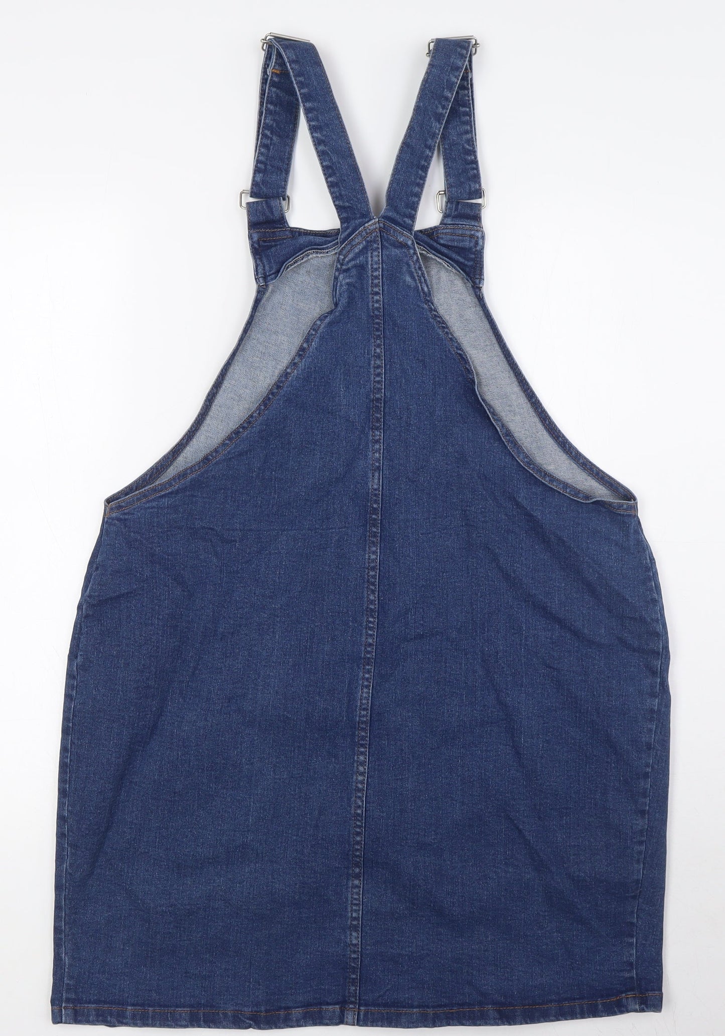 NEXT Womens Blue 100% Cotton Pinafore/Dungaree Dress Size 12 Square Neck Button