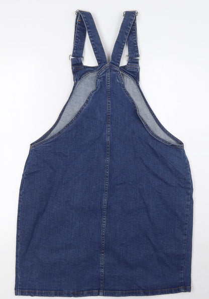 NEXT Womens Blue 100% Cotton Pinafore/Dungaree Dress Size 12 Square Neck Button