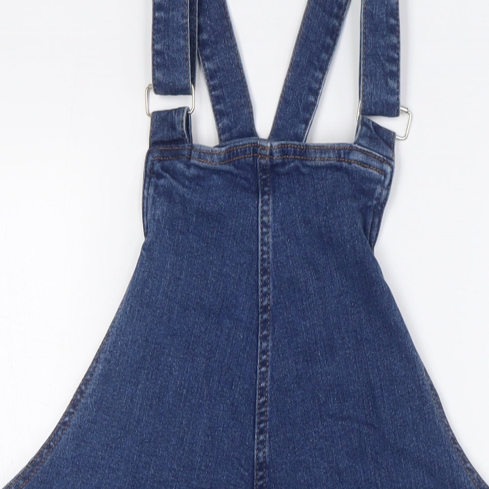 NEXT Womens Blue 100% Cotton Pinafore/Dungaree Dress Size 12 Square Neck Button