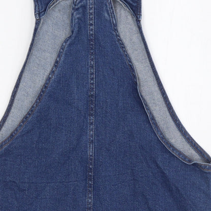 NEXT Womens Blue 100% Cotton Pinafore/Dungaree Dress Size 12 Square Neck Button