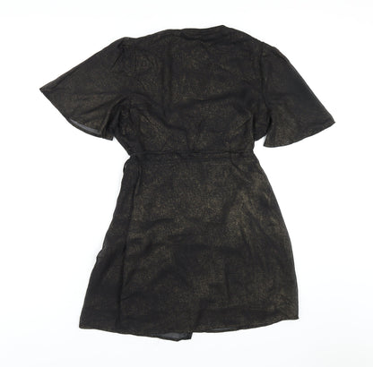 Fashion Union Womens Black Polyester Wrap Dress Size 10 V-Neck Tie