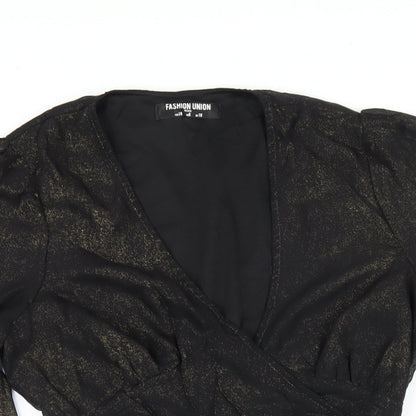 Fashion Union Womens Black Polyester Wrap Dress Size 10 V-Neck Tie
