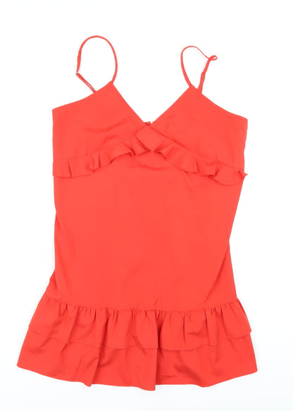 PRETTYLITTLETHING Womens Red Polyester Mini Size 10 V-Neck Zip