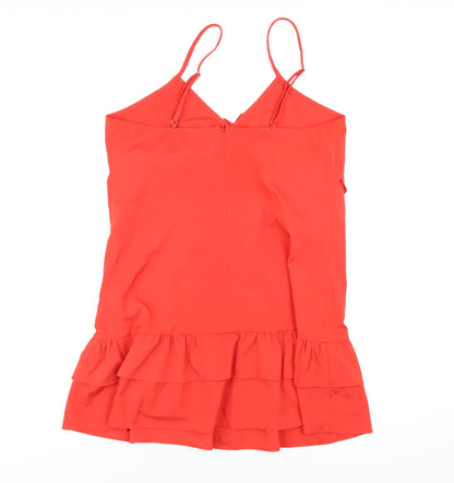 PRETTYLITTLETHING Womens Red Polyester Mini Size 10 V-Neck Zip