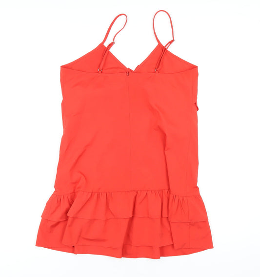 PRETTYLITTLETHING Womens Red Polyester Mini Size 10 V-Neck Zip