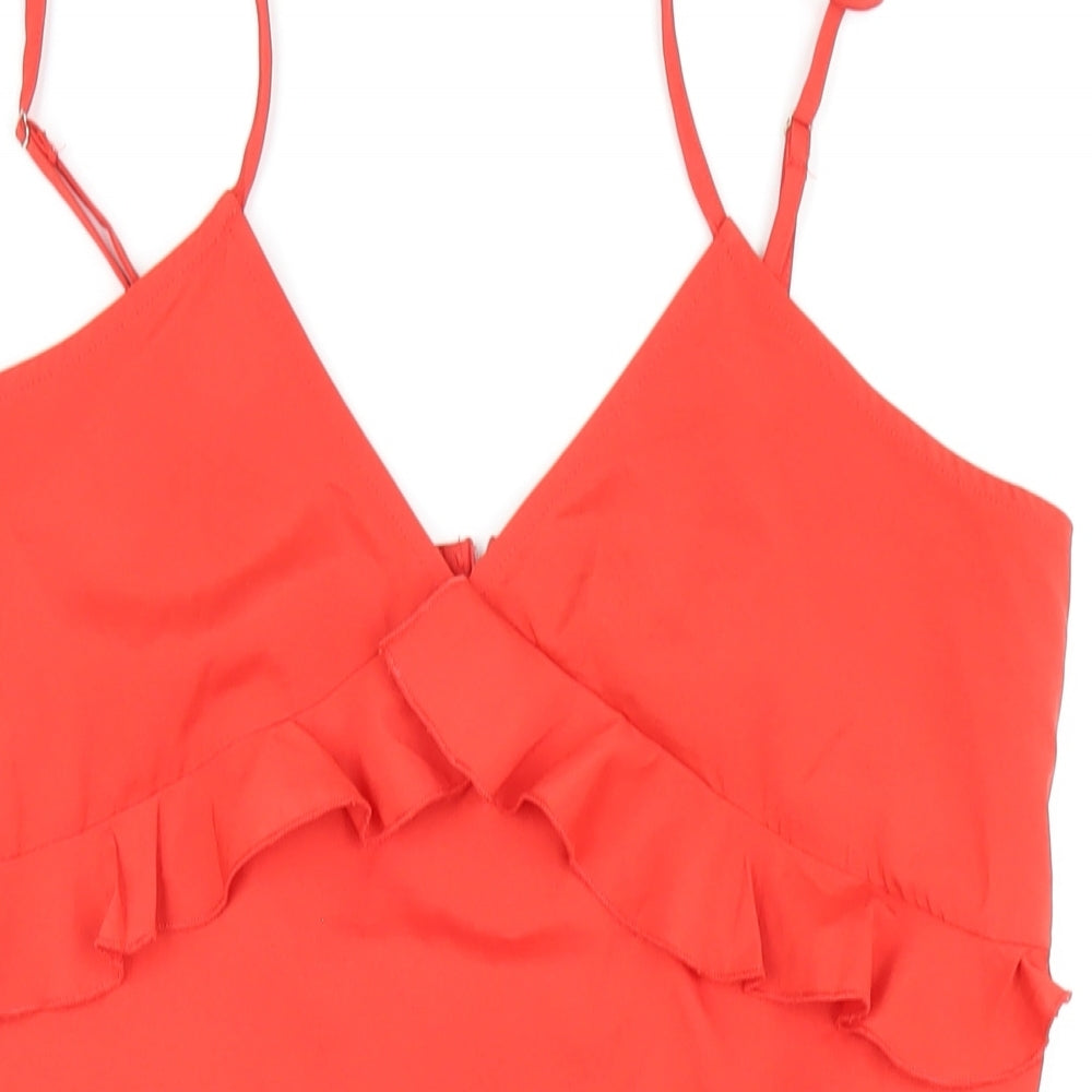 PRETTYLITTLETHING Womens Red Polyester Mini Size 10 V-Neck Zip