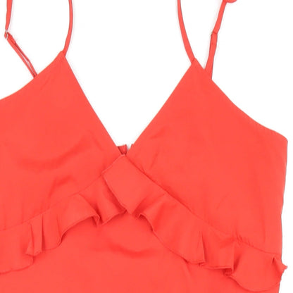 PRETTYLITTLETHING Womens Red Polyester Mini Size 10 V-Neck Zip