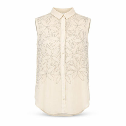 River Island Womens Beige Polyester Basic Button-Up Size 8 Collared - Beaded