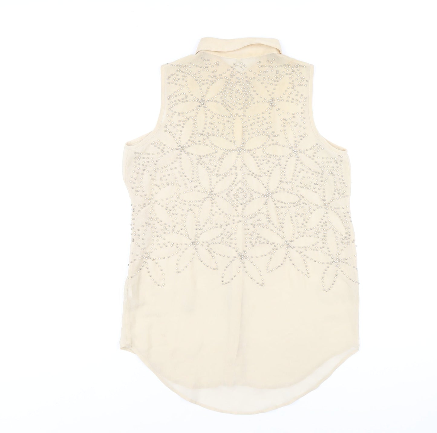 River Island Womens Beige Polyester Basic Button-Up Size 8 Collared - Beaded
