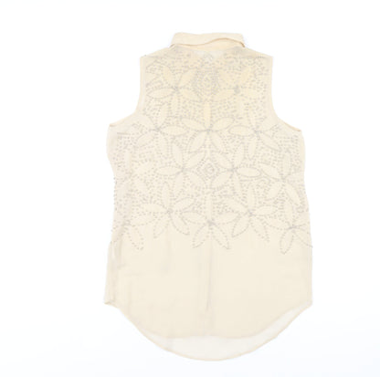River Island Womens Beige Polyester Basic Button-Up Size 8 Collared - Beaded