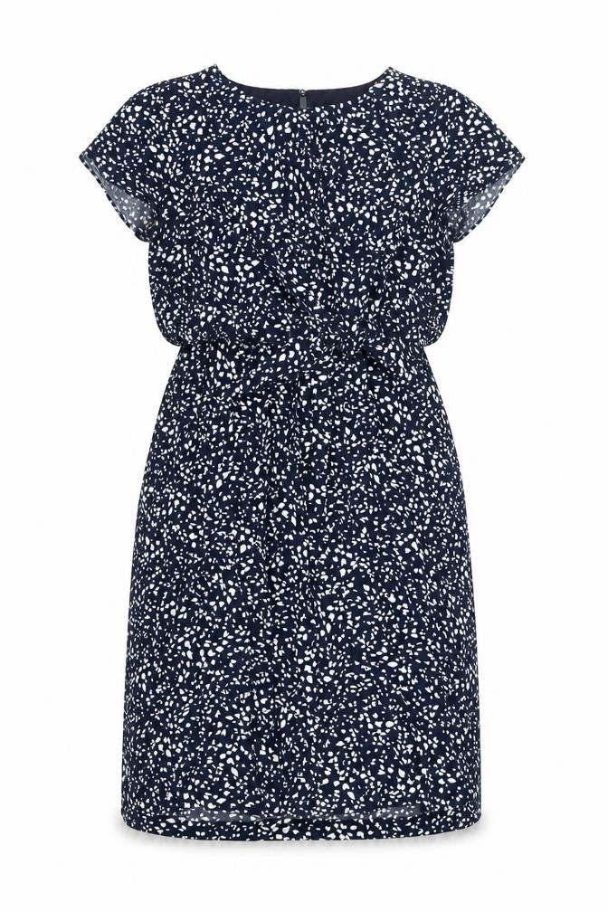 Seraphine Womens Blue Geometric Viscose A-Line Size 10 Round Neck Button
