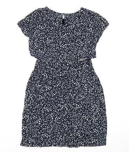Seraphine Womens Blue Geometric Viscose A-Line Size 10 Round Neck Button
