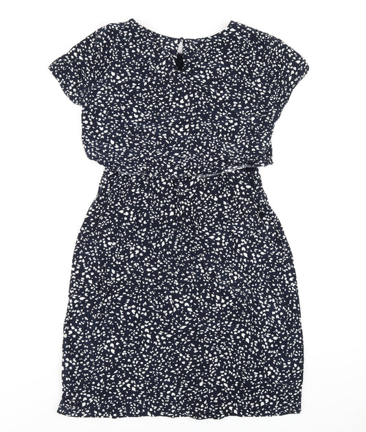 Seraphine Womens Blue Geometric Viscose A-Line Size 10 Round Neck Button