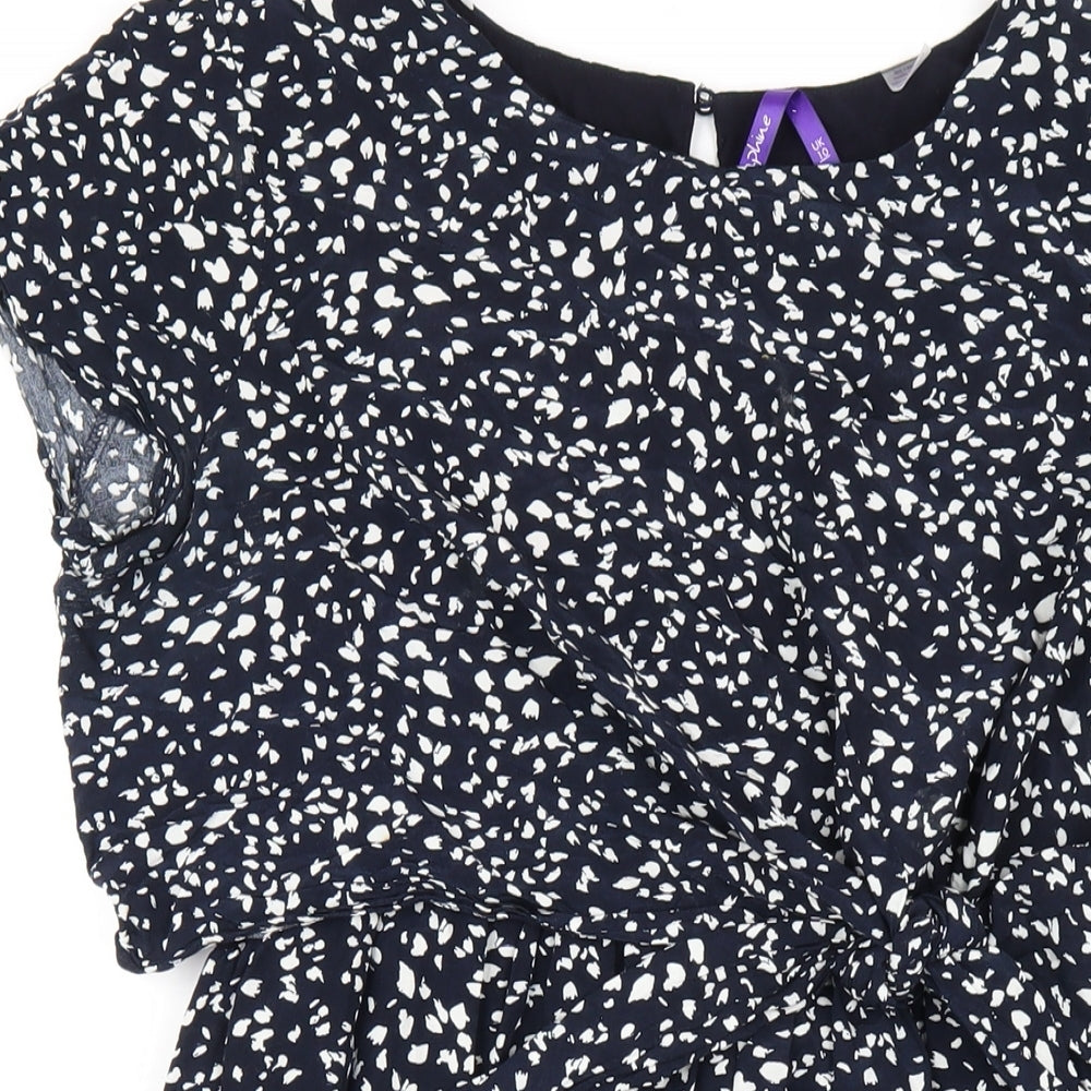 Seraphine Womens Blue Geometric Viscose A-Line Size 10 Round Neck Button
