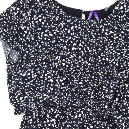 Seraphine Womens Blue Geometric Viscose A-Line Size 10 Round Neck Button