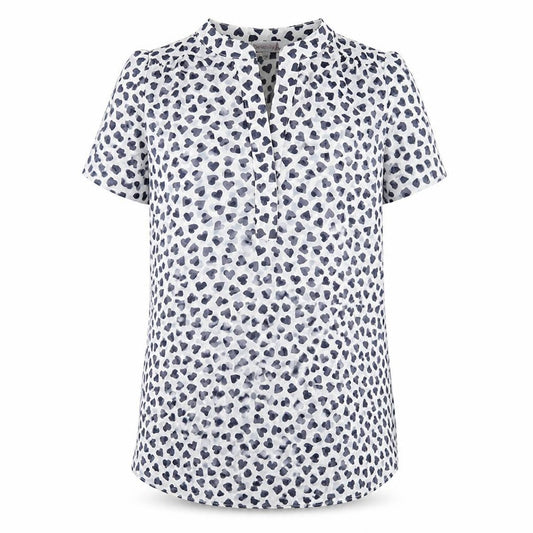 Front view of Red Herring women’s white geometric polyester basic t-shirt, size UK 10, v-neck