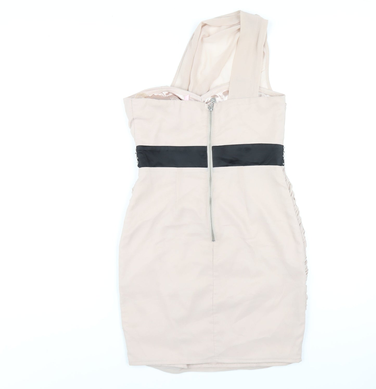 Lispy Womens Beige Polyester Mini Size 10 One Shoulder Zip