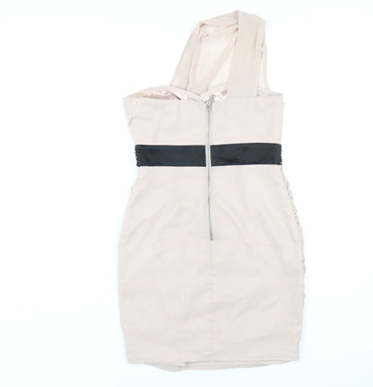 Lispy Womens Beige Polyester Mini Size 10 One Shoulder Zip