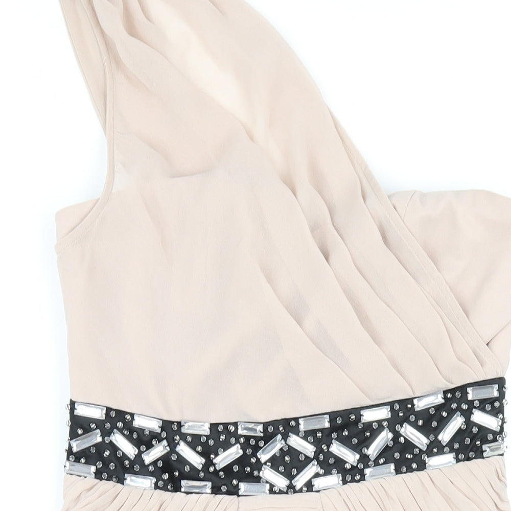 Lispy Womens Beige Polyester Mini Size 10 One Shoulder Zip