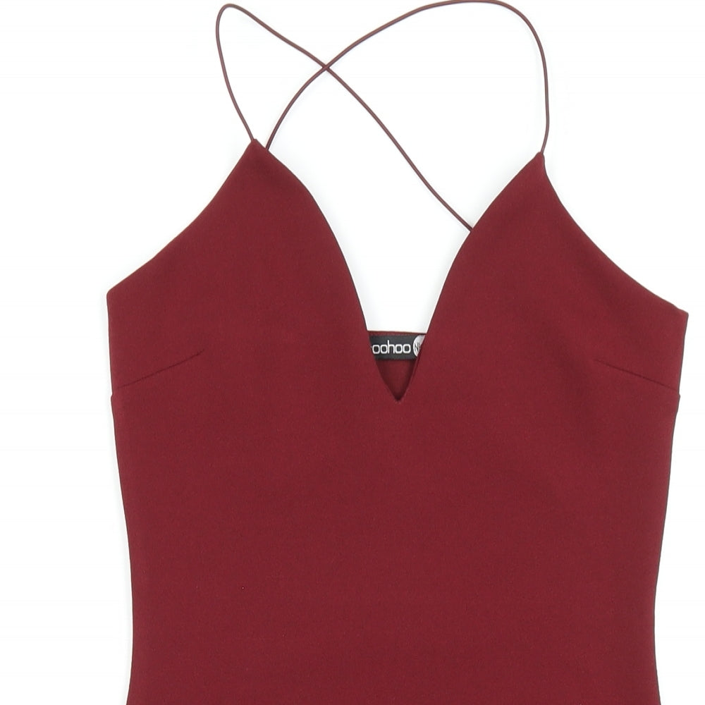 Boohoo Womens Red Polyester Bodycon Size 6 V-Neck Pullover