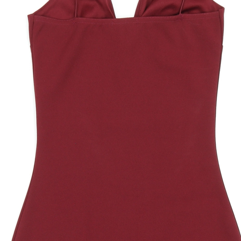Boohoo Womens Red Polyester Bodycon Size 6 V-Neck Pullover
