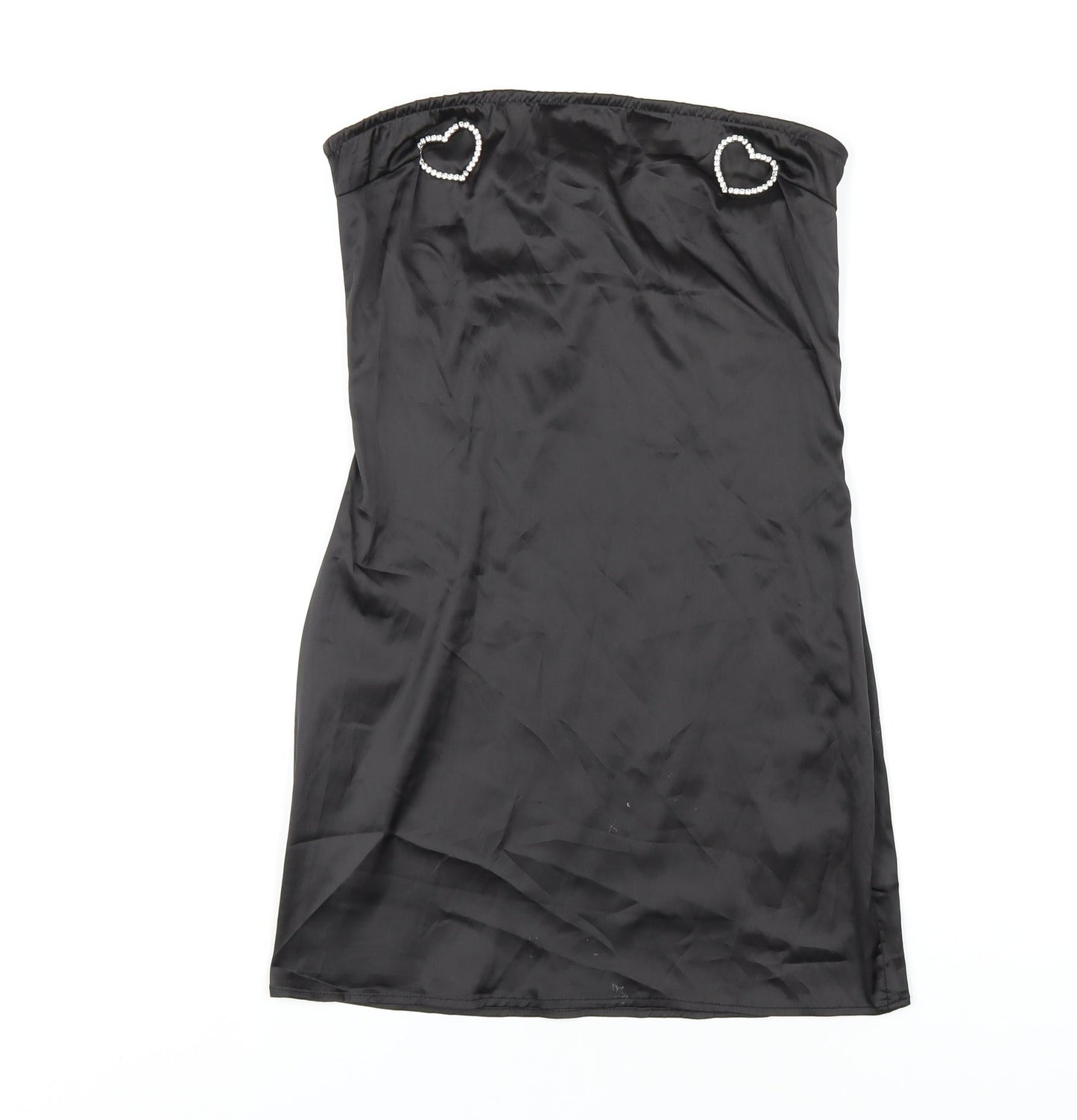 PRETTYLITTLETHING Womens Black Polyester Bodycon Size 10 Square Neck Zip