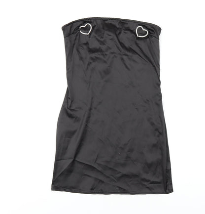 PRETTYLITTLETHING Womens Black Polyester Bodycon Size 10 Square Neck Zip