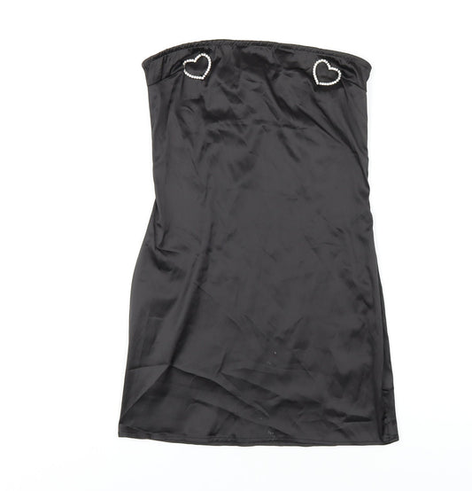 PRETTYLITTLETHING Womens Black Polyester Bodycon Size 10 Square Neck Zip