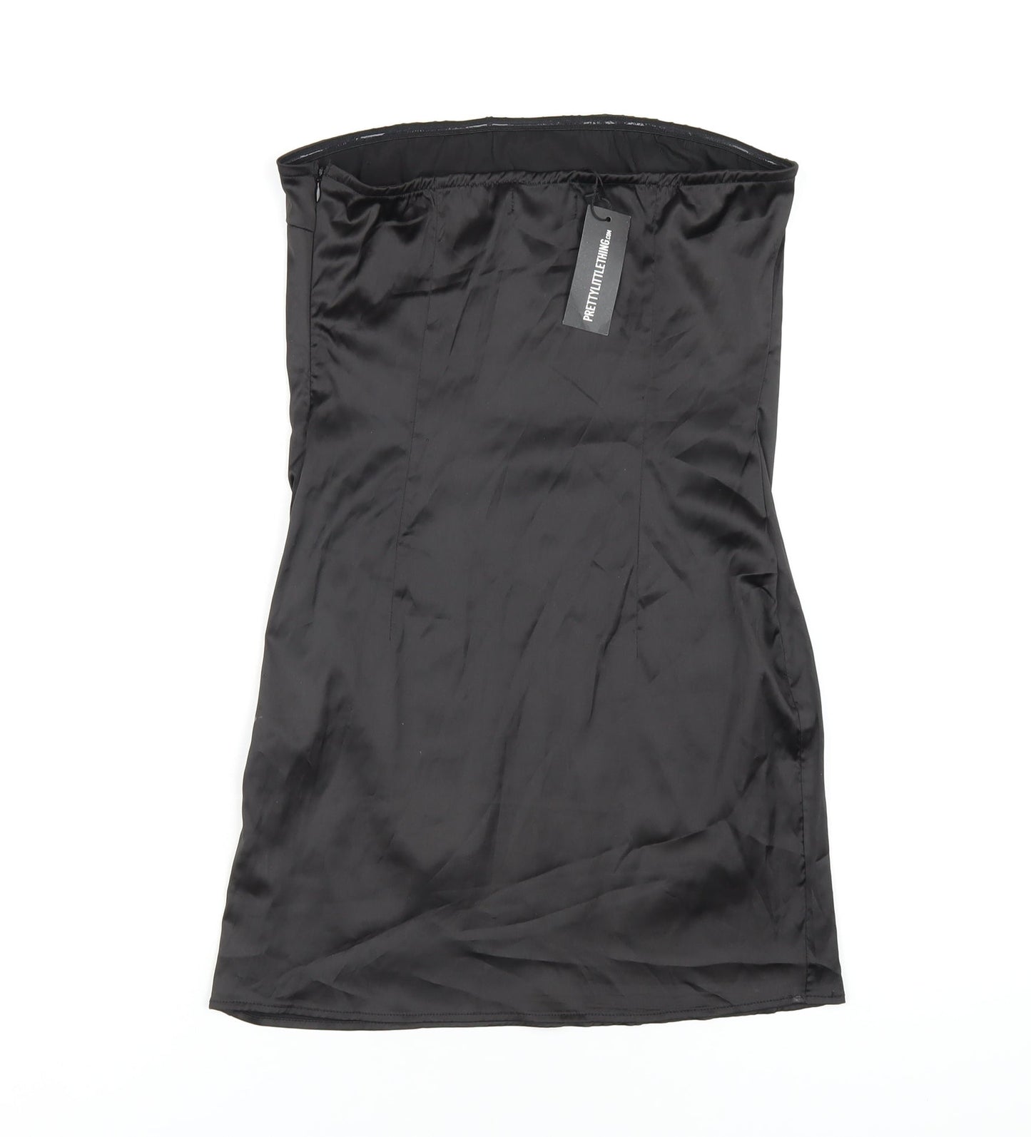 PRETTYLITTLETHING Womens Black Polyester Bodycon Size 10 Square Neck Zip