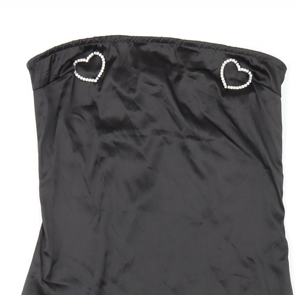 PRETTYLITTLETHING Womens Black Polyester Bodycon Size 10 Square Neck Zip