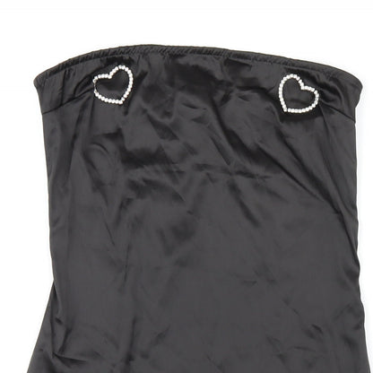 PRETTYLITTLETHING Womens Black Polyester Bodycon Size 10 Square Neck Zip