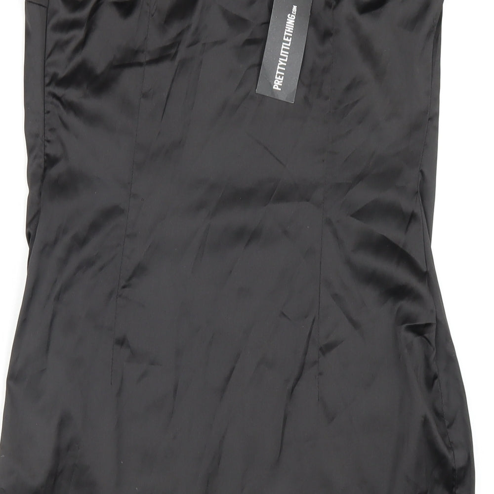 PRETTYLITTLETHING Womens Black Polyester Bodycon Size 10 Square Neck Zip