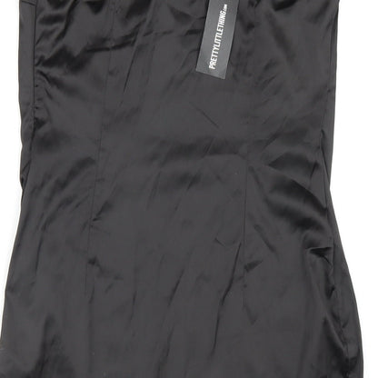 PRETTYLITTLETHING Womens Black Polyester Bodycon Size 10 Square Neck Zip