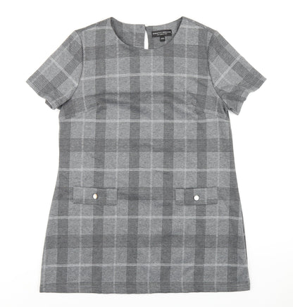 Dorothy Perkins Womens Grey Plaid Polyester A-Line Size 16 Round Neck Button